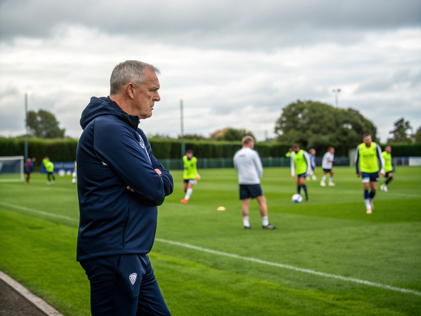 Coach discussing tactics with the team