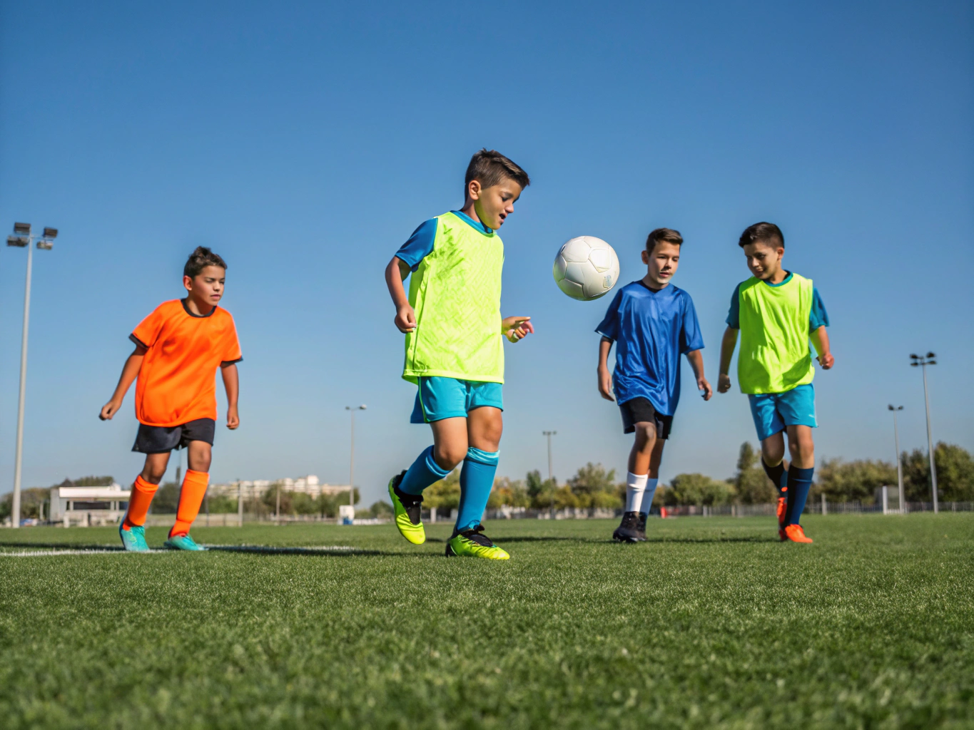 Youth team practicing passing fundamentals