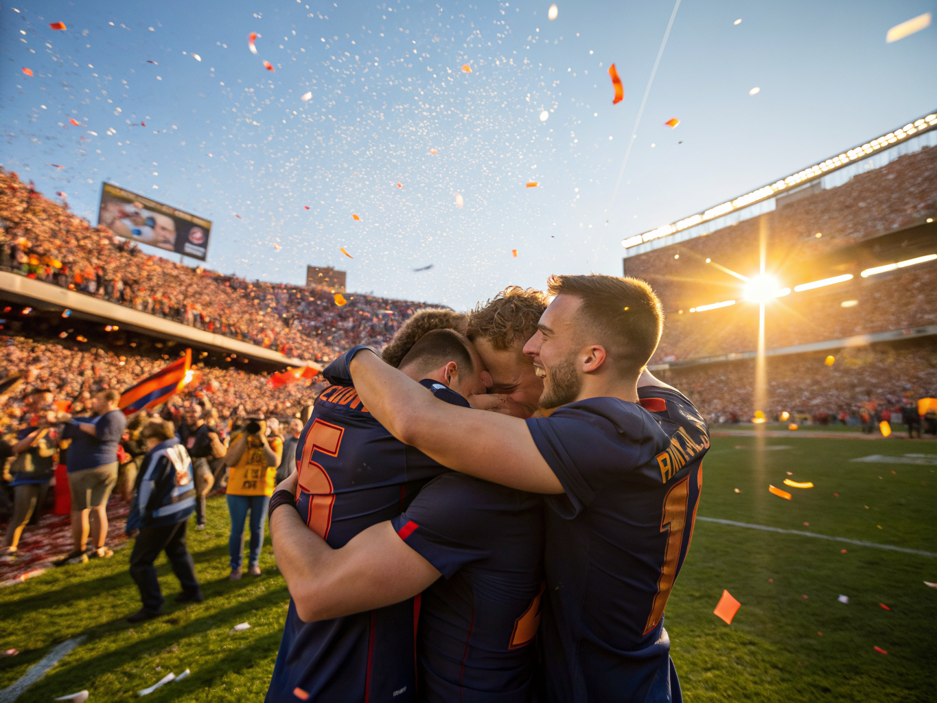 Team celebrating during a practice scrimmage